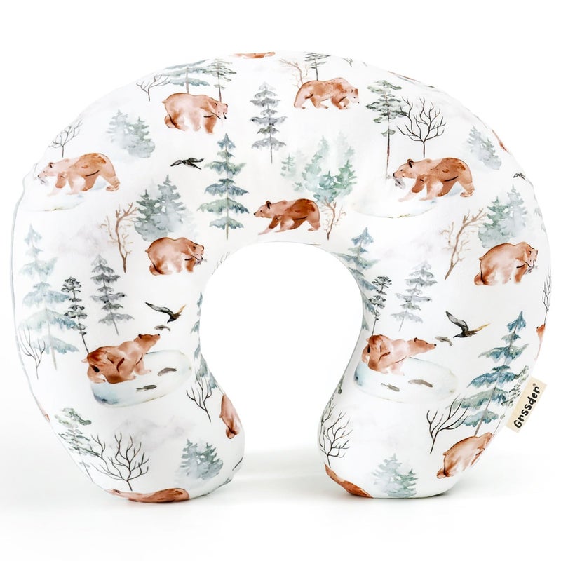 GRSSDER Nursing Pillow Cover, Stretchy Soft Minky Fabric Covers, Fit Most Nursing Support Pillows for Breastfeeding, Comfortable Safe Pillow Cover, Stylish Cute Bear Pattern - Image 1